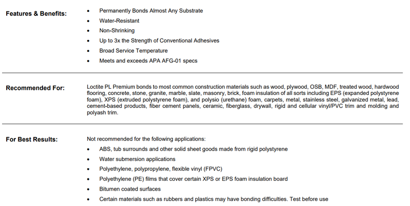 Loctite PL premium construction adhesive bonding capabilities.PNG