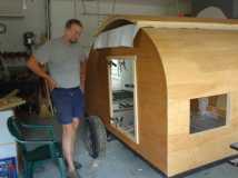 Bill with beginning door framing.  Note hatch resting on top so we don't knock it over or something worse.