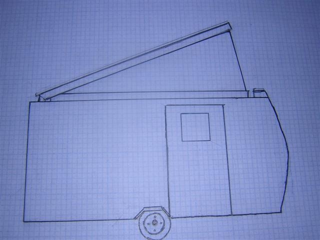 Trailer Sketch, Lifting Roof in Up Position