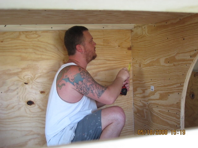Me getting ready to finish up the inside roof lining