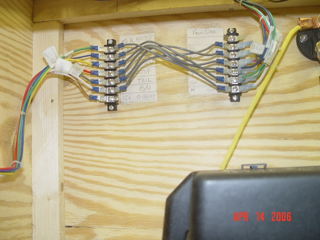 Body wiring terminals inside Galley cabinet.