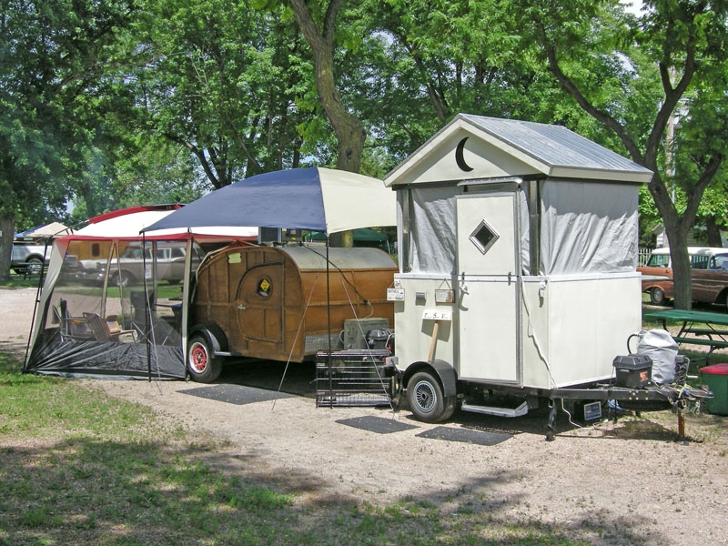 Our teardrop with our "Outhouse" bath trailer