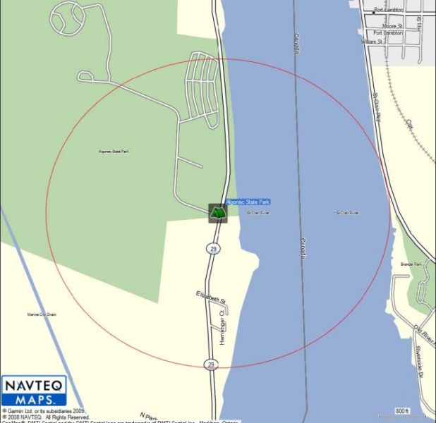 Garmin Map for Algonac -   One Half mile radius