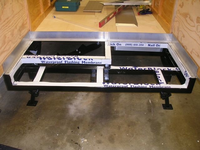Trailer galley framing ready to install the aluminum skinned sheeting and aluminum vertical panels.  Used "Waterblock" membrane to isolate the aluminum from the steel trailer frame.  All screws are stainless steel and set with "Loctite"