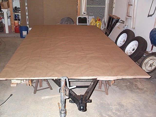 Kraft paper with grid on the deck for a big work table