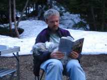 Enjoying the campfire at Newberry Crater NM