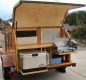 Galley with cooler and stove slid out for use