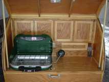 Coleman stove on galley counter