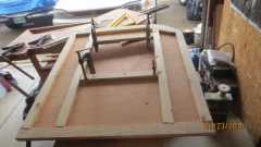 Upper and lower window fram rails glued and clamped
