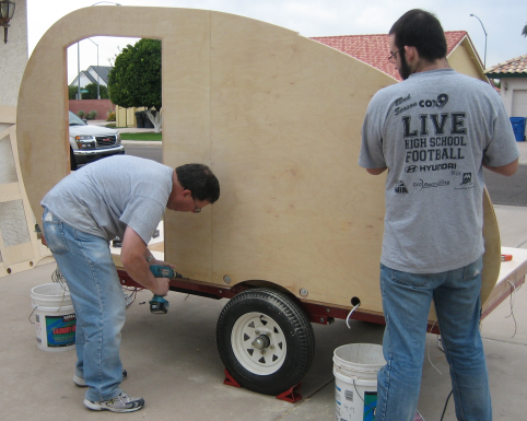 Spencer helping put up side 1