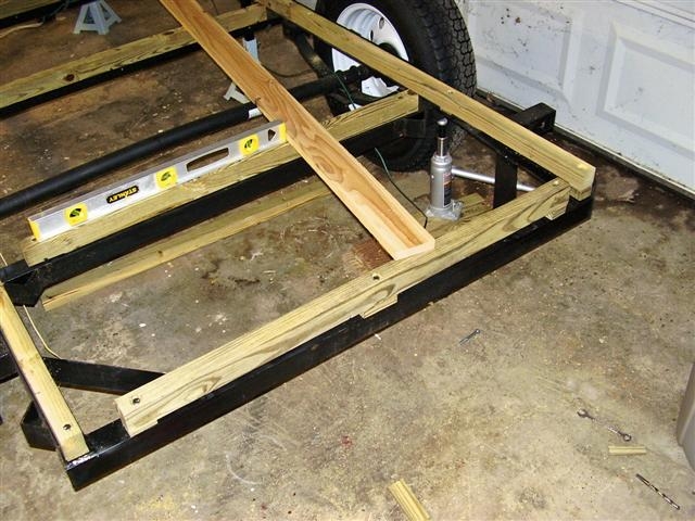 Levelling up frame with subfloor.