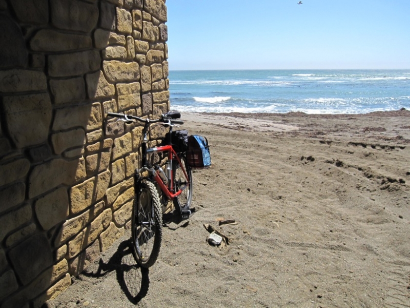 Bike against ocean wall