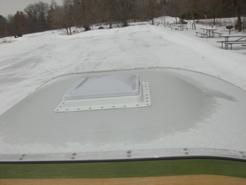 the heater in the trailer melted the snow off the roof, maiden voyage in feb.