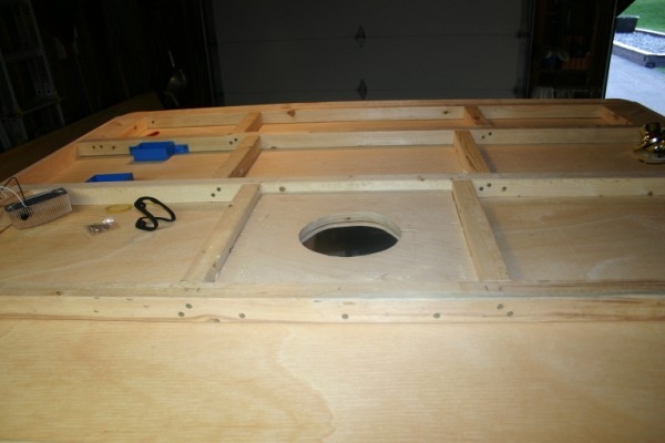 Top view with inside skin and hole for round roof vent fan