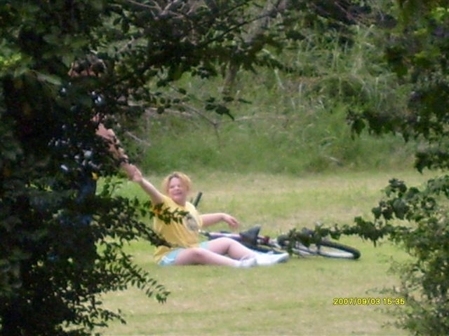 sis on bike (trees)