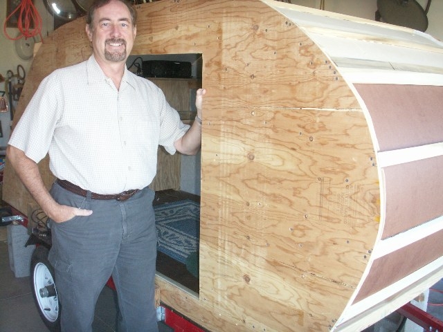 Vic & his halfway-finished teardrop in Naches WA