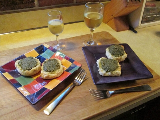 Walnut Pesto on Biscuit Pear Wine