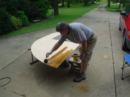 Barb having fun with the stain.