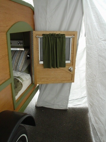 With side tent down, inside view. Plenty of room to get out with privacy.