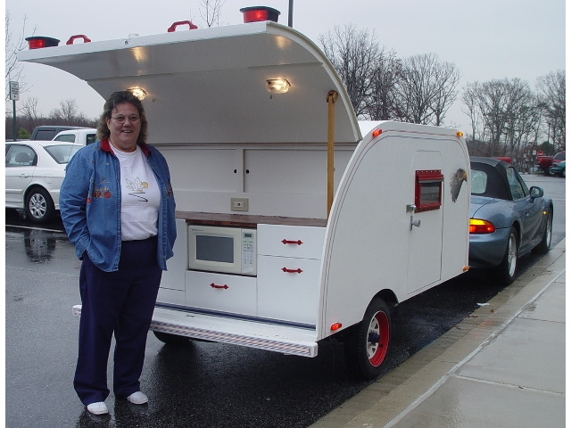 My friend Sharon, standing out of the rain.