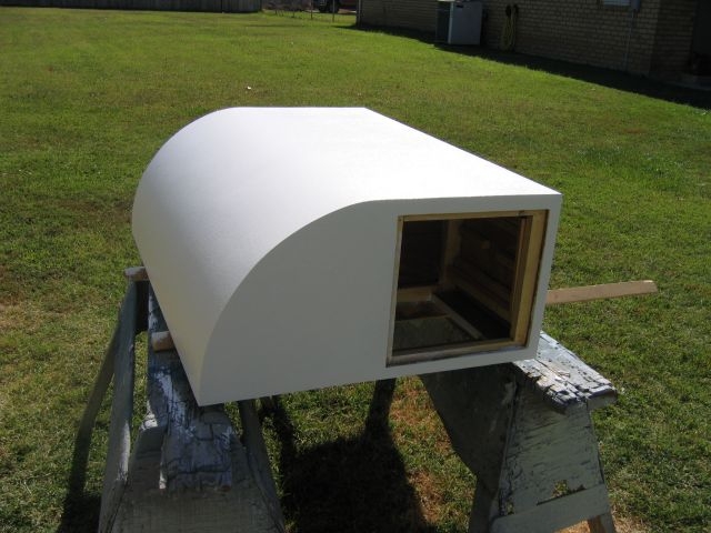 The final coat of paint is on the tongue box. I guess the dreaded hole will have to be cut in a perfectly good roof.