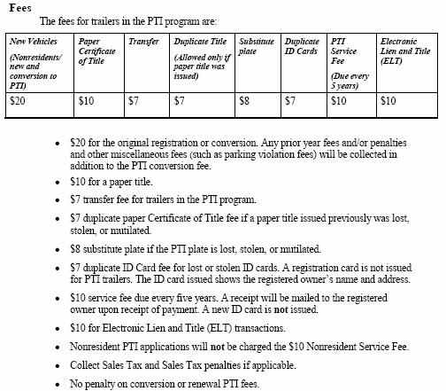 PTI Fees every 5 years California only