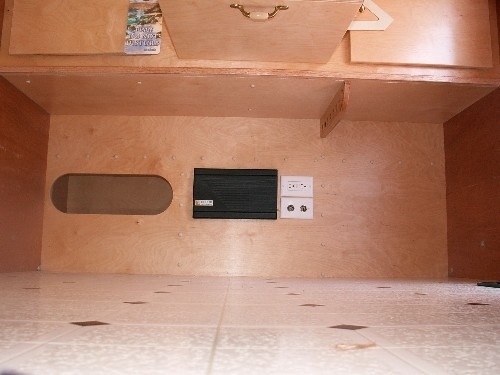 Inverter, plugs and storage under cabinets