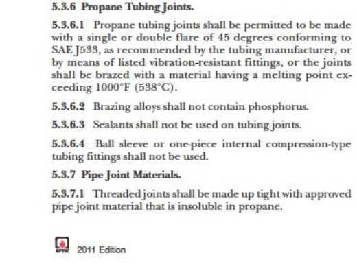 NFPA 1192 Tubing connections