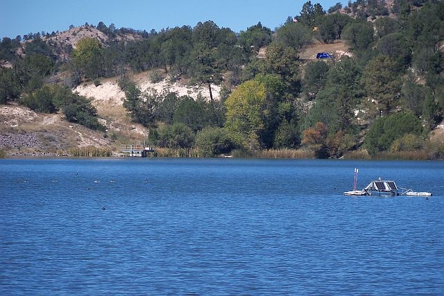 Floating aerator used to keep Lake Robert's healthy after the use of it's water to fight the Miller Fire in the summer of 2011, Gila National Forest, New Mexico