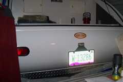 Rear of Little Guy Teardrop Trailer inside SUV tent