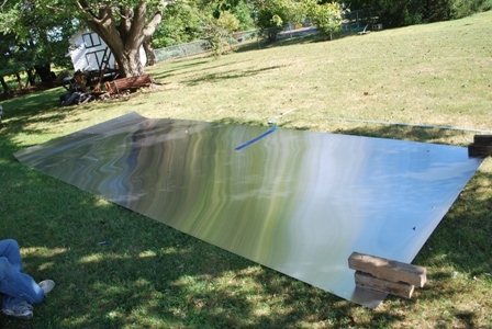Aluminum skin layed out ready for cutting