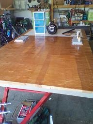 First coat of poly stain on floor