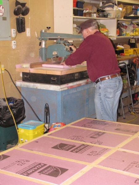 My Dad cutting the foam