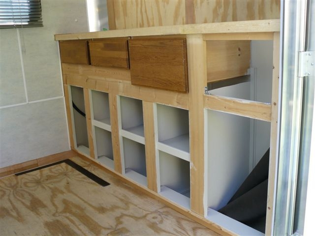 front cabnet shelving in
