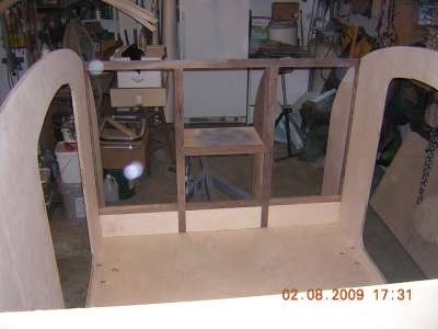 View of forward cabinets from above galley