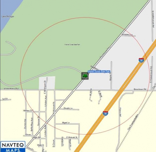 Garmin Map for Warren Dunes -  one half mile radius