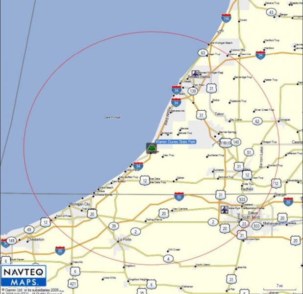 Garmin Map for Warren Dunes -  25 mile radius