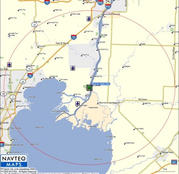 Garmin Map for Algonac -  20 mile radius