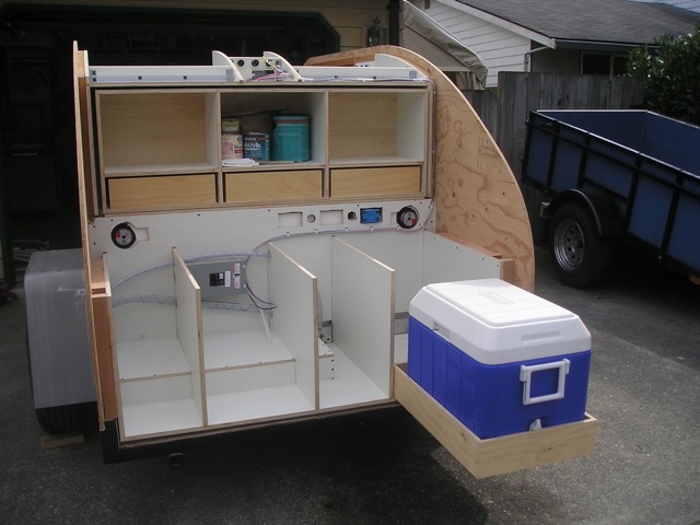 Galley cabinets in progress with cooler extended