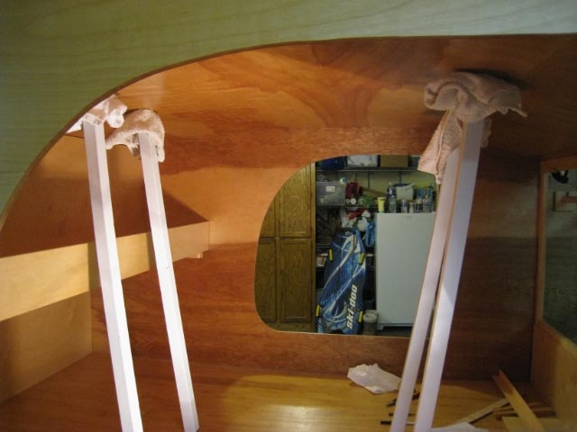 "Clamping" the head liner in place - this was tricky