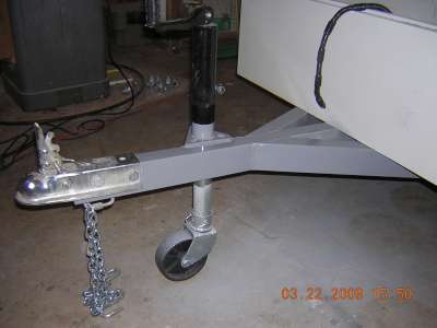 Driver Side View of Tongue Jack and Safety Chains