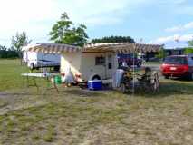 Exterior with awnings