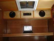 Stereo cabinet with portable DVD player below