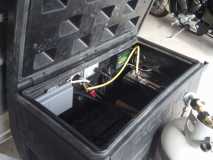 Front tool box for electrical, battery, charger, tools, etc.